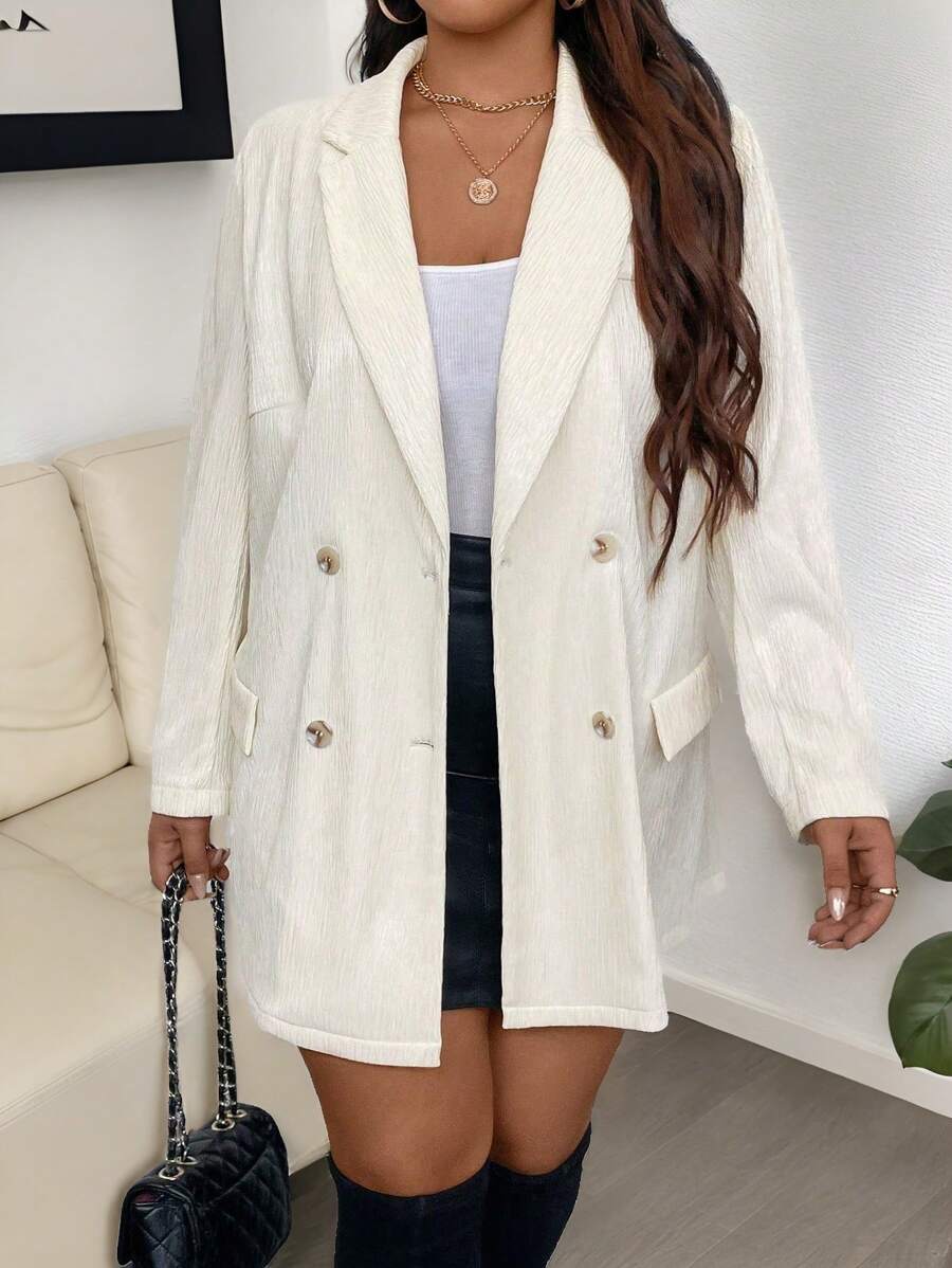 SHEIN Clasi Women's Plus Size Plain And Simple Daily Long Sleeve Blazer - White - View 1