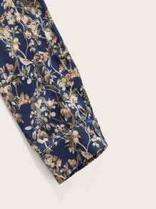 SHEIN Frenchy Women's Floral Print Long Sleeve Loose Casual Blouse Winter Vacation Flower Blue - Navy Blue - View 4