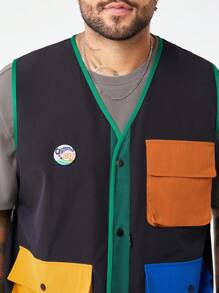 Manfinity VCAY Plus Size Men's Casual Woven Patchwork Vest - Multicolor - View 2