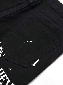 Manfinity LEGND Quần Jeans Denim Ôm Vừa In Chữ Thường Ngày Cho Nam - màu đen - Xem 5