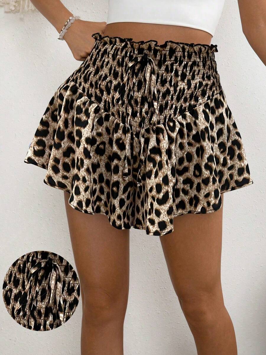 Chiquease 女士系腰荷叶边豹纹宽松短裙 - 彩色 - 查看 1