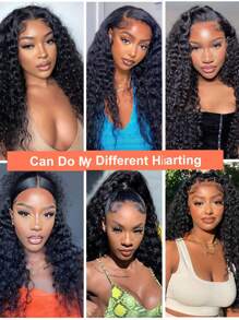 Eulisi 13x6 Transparent Lace Front Wig, Human Hair Water Wave Lace Front Wig, Pre-Plucked, 180% Density, Wet Wave Human Hair Wig, With Baby Hair, Natural Color - SNatural - View 11