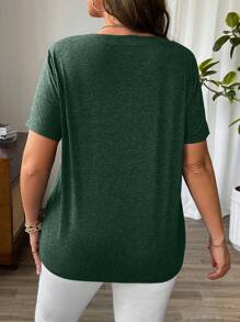 EMERY ROSE Plus Size Women Criss-Cross Neck Short Sleeve T-Shirt, Summer - Green - View 2