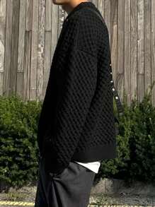 DAZY Men's Round Neck Drop Shoulder Casual Loose Plain Knit Sweater, Autumn, Grunge Style