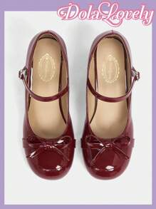 Dola Lovely Women Shiny Leather Bow Decor Elegant Fashion Date High Heel Pumps BURGUNDY Heels Pumps Spring Shoes Spring Break Easter
