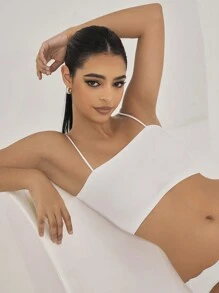 Women's Casual Comfy Plain White Backless Bralette Top Medium Stretch Fabric Bra - White - View 1