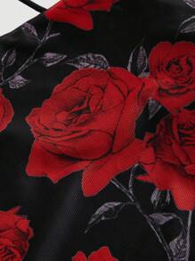 SHEIN MOD Áo hai dây buộc sau lưng in họa tiết hoa cổ khoét sâu cho nữ, áo cổ lọ, áo màu đỏ tía, áo câu lạc bộ, áo dự tiệc, áo lưới, áo crop top, trang phục hòa nhạc, trang phục người phụ nữ mèo, quần áo hippie - màu đen - Xem 3