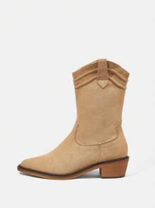 Styleloop Women's Pointed Toe Casual Mid-Calf Boots Are Suitable For Travel Fall - Apricot - View 2