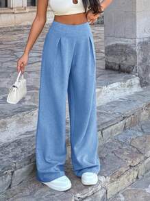 RueChic 女士亞麻米色寬腿褲