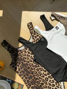 Comfortcana 4 Stücke/Packung Grundaufzüge mit einfarbigem und Leopardenmuster für Frühling & Sommer