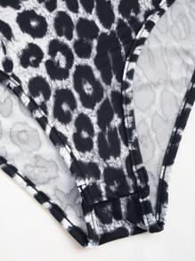 SHEIN Unity 露背豹纹全身宽松露背紧身衣休闲度假 - 灰色 - 查看 5