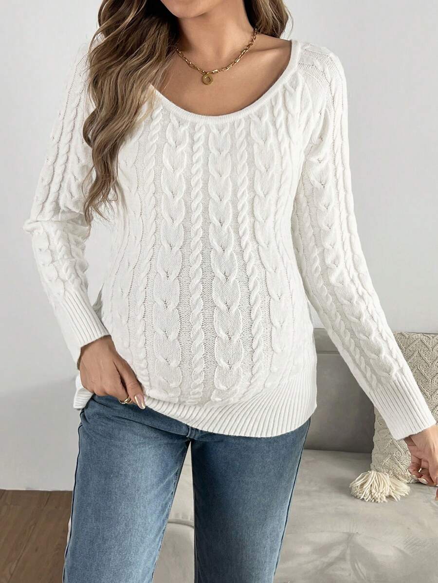 SHEIN Off-Shoulder Tight Fitting Maternity Sweater, For Winter - White - View 1