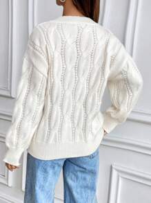 Lunelith SHEIN Lunessa Cálido suéter de manga larga tipo oversize con cuello en V y nudo tejido, para invierno