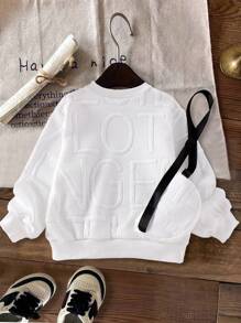 女孩长袖圆领运动衫 - 白色 - 查看 2