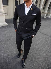 Manfinity Bizformal 2 stuks heren effen kleur mode dubbelrijs jasje en broek pak set