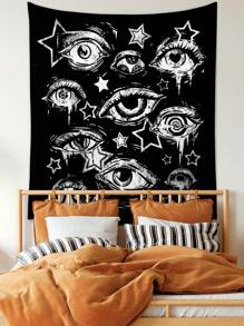 ROMWE Goth 1 Stück Polyester bedruckter abstrakter Stern & Augen Wandteppich, für Wohnzimmer Schlafzimmer Wanddekoration, Camping Dekoration, ganzjährig