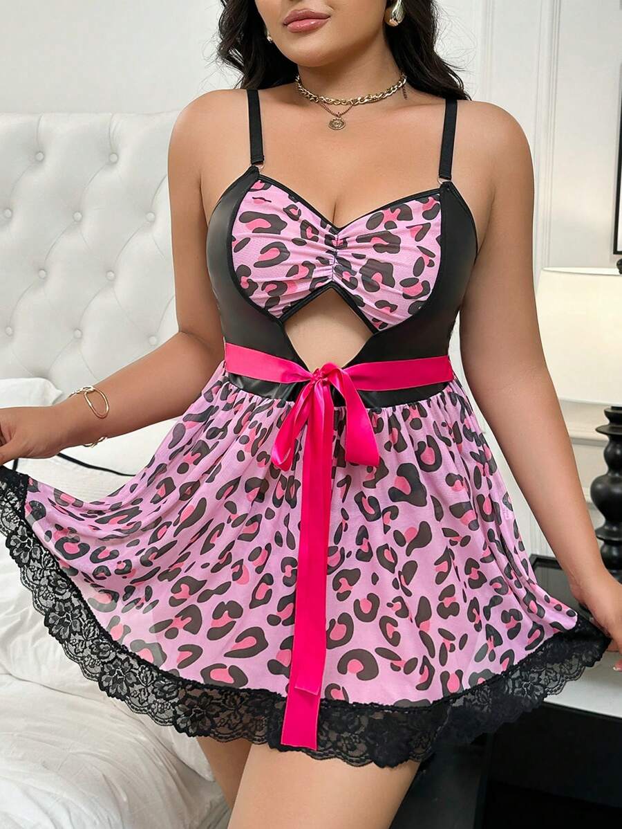 2 件/套大码性感内衣套装，带网眼撞色（无钢圈文胸、丁字裤） - 彩色 - 查看 1