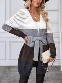 Chiquease Casual Contrast Color Block Hooded Mid-Length Cardigan For Women Fall Cloth For Women - Multicolor - View 5