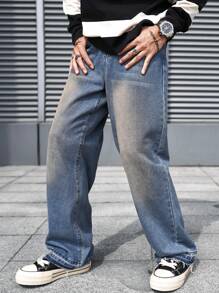 Manfinity EZcore 男式宽松阔腿口袋休闲牛仔裤