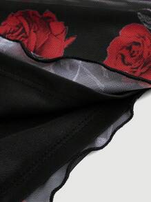 SHEIN MOD Áo hai dây buộc sau lưng in họa tiết hoa cổ khoét sâu cho nữ, áo cổ lọ, áo màu đỏ tía, áo câu lạc bộ, áo dự tiệc, áo lưới, áo crop top, trang phục hòa nhạc, trang phục người phụ nữ mèo, quần áo hippie - màu đen - Xem 4