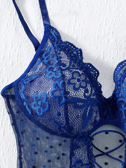 1pc Kanten Contrast Mesh Ladies' Verleidelijke One Piece Lingerie Bodysuit Going Out view 5