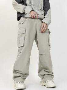 Manfinity Hypemode Loose-Fit Men's Flap Pocket Side Drawstring Waist Cargo Pants