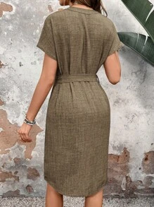 EMERY ROSE Women's A-Line Waist Belted Dress Casual Dress Summer - Mocha Brown - View 2