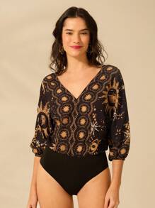 CAJUNI Kỳ nghỉ dành cho nữ Boho Casual Beach Họa tiết mặt trời, mặt trăng và mắt quỷ nhiệt đới In họa tiết áo liền quần mùa hè màu đen cổ chữ V - Nhiều màu - Xem 4