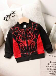 Chaqueta informal de contraste de color con estampado de araña para bebé niño, otoño