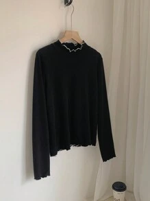 DAZY Women's Turtleneck Lace Trim Solid Color Long Sleeve Undershirt,Fall Clothes