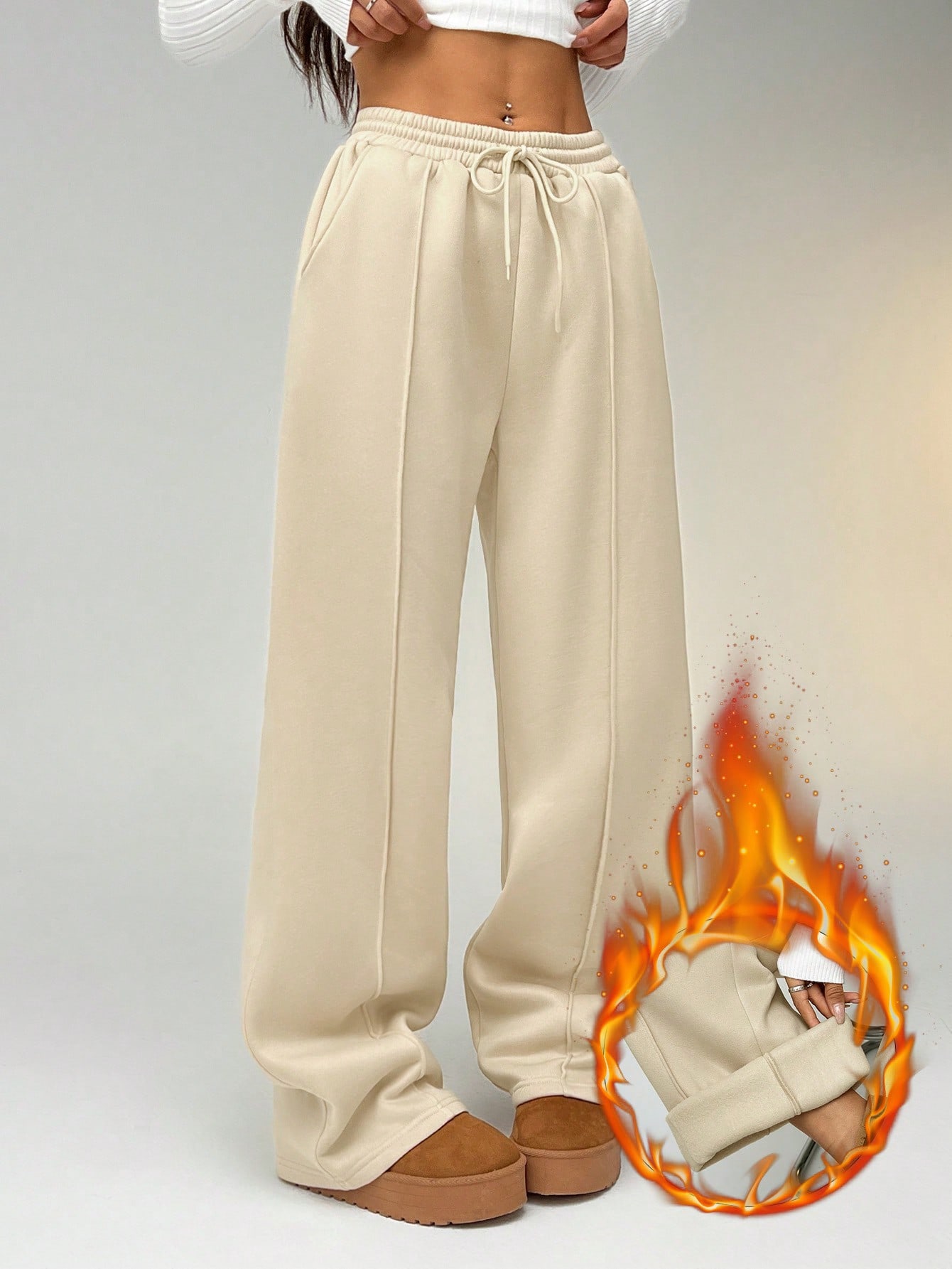 Khaki straight leg sweatpants