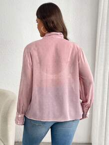 Celure Plus Size Women's Elegant Long Sleeve Tie Neck Blouse, Spring And Summer