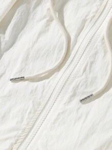 SHEIN BASICS Áo khoác dệt trơn màu rộng rãi có mũ trùm đầu cỡ lớn - trắng - Xem 5