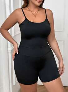 SHEIN Essnce 3 件大码女式套装，白色衬衫，吊带背心，紧身裤，休闲时尚 - 黑與白 - 查看 6