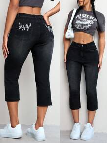 SHEIN EZwear Women's Printed Simple Denim Long Pants