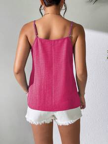 SHEIN LUNE Áo hai dây đơn giản màu trơn dành cho nữ - Màu Hồng Tươi - Xem 2