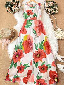 SHEIN LUNE Vestido de mujer con estampado floral romántico y abertura alta - Multicolor - Ver 1