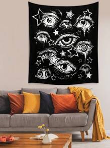 ROMWE Goth 1 Stück Polyester bedruckter abstrakter Stern & Augen Wandteppich, für Wohnzimmer Schlafzimmer Wanddekoration, Camping Dekoration, ganzjährig