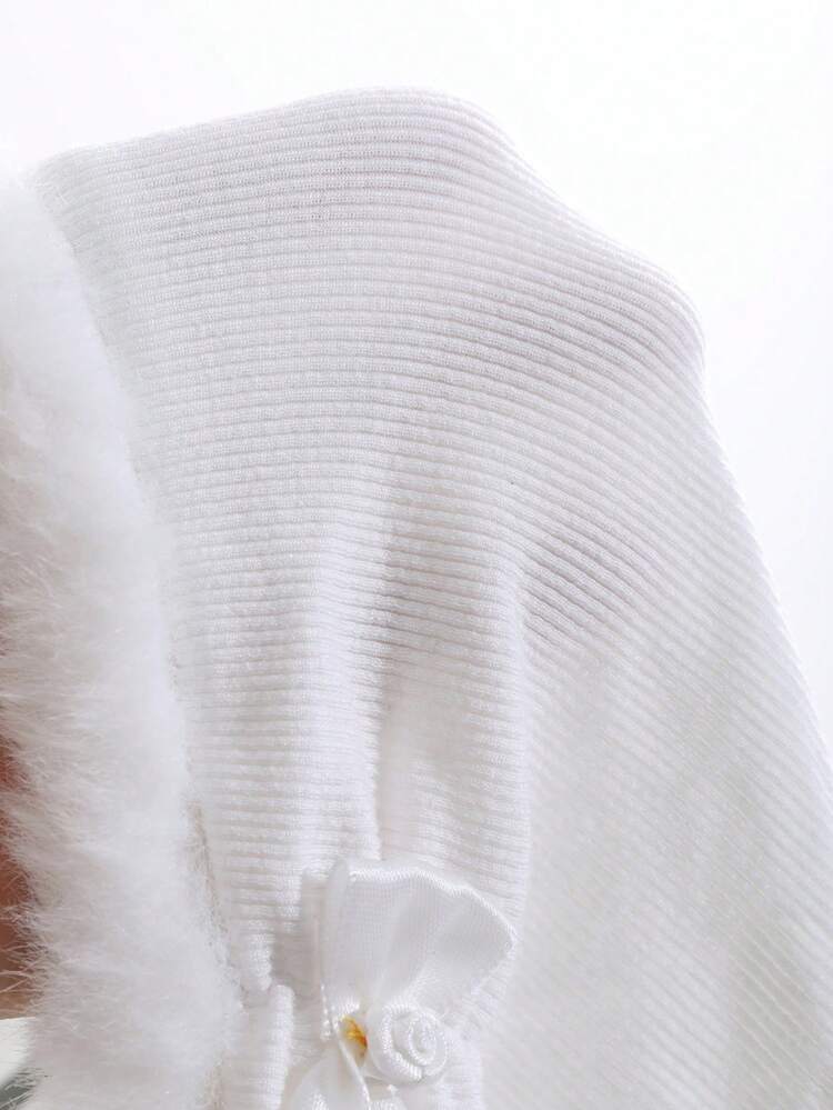 Autumn/Winter Brushed Knit Faux Fur Collar & Cuff Splice Slim Fit Fluffy Sleepwear Top, For Fall Winter, Cozy