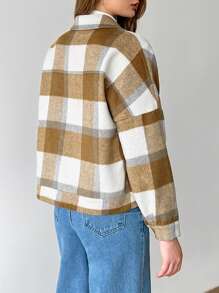 SHEIN Unity Plaid Print Buttoned Pockets Long Sleeve Jacket - Multicolor - View 2