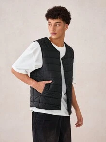 Manfinity VCAY Chaleco casual ajustado de hombre, acolchado, tejido, adecuado para el invierno, color negro - Negro - Ver 4