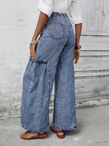 SHEIN LUNE Women Solid Color Simple Daily Jeans - Blue - View 2