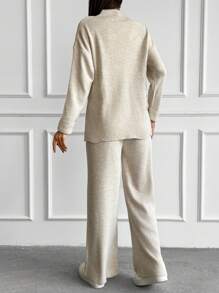 EURMUSE Women 3d Flower Printed Sweater Sets - Beige - View 2