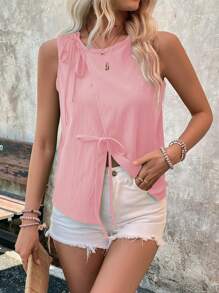 Breezaya 女士双面交叉领结亚麻编织夏季衬衫 - 粉色 - 查看 5