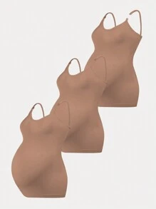 SHEIN 孕妇纯色紧身运动吊带背心 - 駝色 - 查看 3