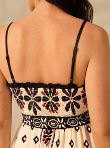 CAJUNI 女士波西米亚风印花、热带花卉印花、杜鹃花印花、吊带长裙、夏季休闲海滩度假超长连衣裙 - 彩色 - 查看 9