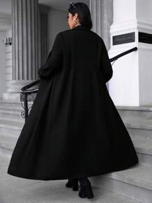Calvaya Plus Size Women's Solid Color Long Sleeve Long Elegant Knitted Coat, Winter - Black - View 2
