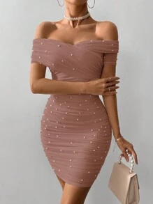 Firerie 女士露肩短袖串珠紧身连衣裙 - 淺灰紫 - 查看 3