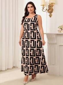 Modelyn 大码春秋季休闲纯色长袖上衣搭配全身印花连衣裙两件套 - 彩色 - 查看 3