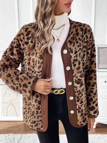 Chiquease Autumn/Winter Leopard Print Plush Regular Jacket - Khaki - View 4